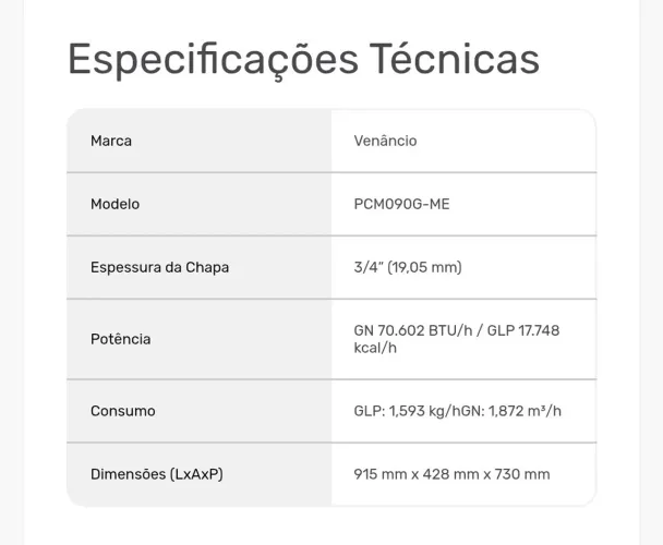 Chapa Venancio Americana prime 90 cm a gás