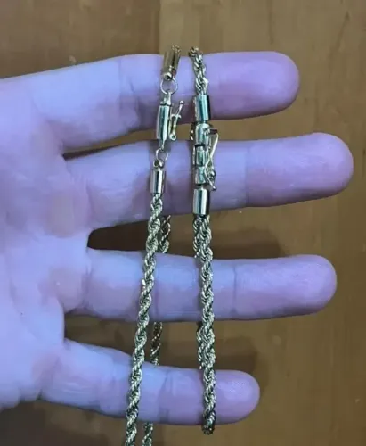 corrente baiana 3mm 24,1g banhada a ouro 18k + pulseira baiana 3mm 7,6g banhada a ouro 18k