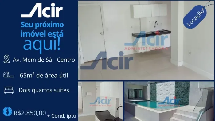 Apartamento dois quartos com duas suítes, 65m² por R$ 2.850,00/mês - Centro - Rio de Janei