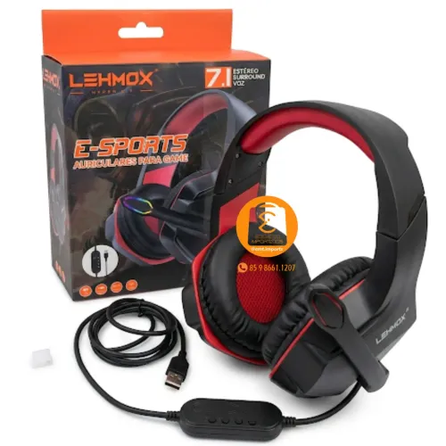 Headset Gamer com fio USB, luzes colorida, microfone Fone de Ouvido 7.1 surround