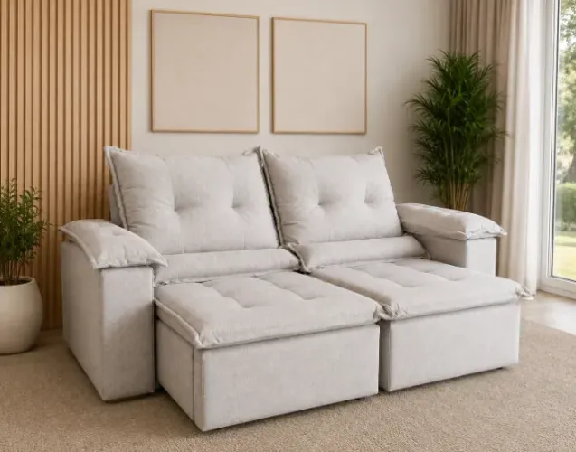 PROMOÇÃO Sofá retratil e reclinavel Lotus linho castor