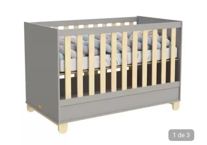 Berço Matic 2 em 1 que vira mini cama - Cinza - Excelente estado