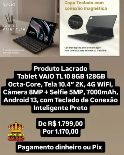 Tablet VAIO TL10 128GB Octa-Core ,tela 10.4" 2k (Produto Novo)
