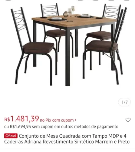Mesa de Jantar 4 Cadeiras Quadrada Preto Fosco Artefamol Florença