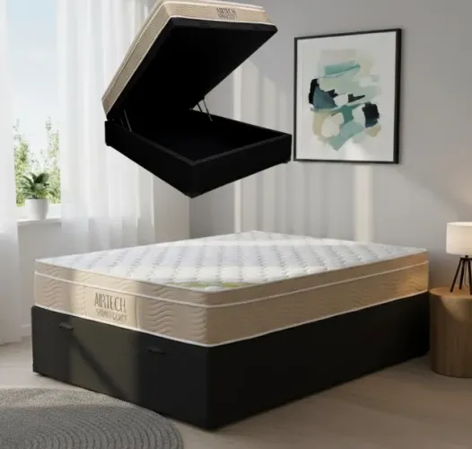Cama Box Baú Casal Confort Prime D26 Molas Ensacadas Preta