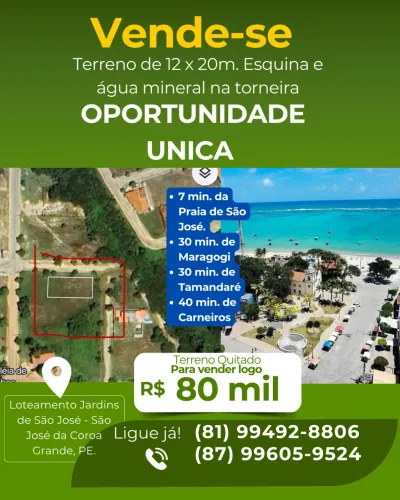 Terreno 12 x 20 em São José da Coroa Grande