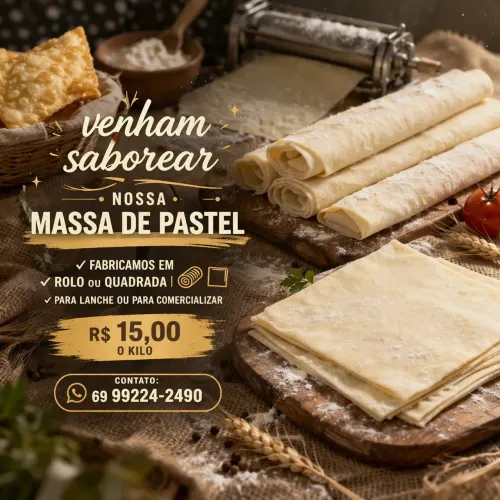 Massa de pastel caseira à venda!