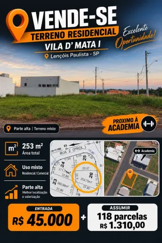 Vende-se Terreno Residencial D'Mata 1 - Lençóis Paulista SP