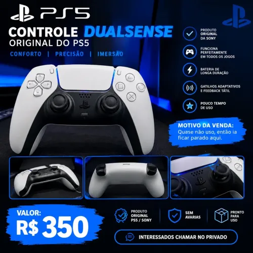 Controle PS5 DualSense Original Sony Branco - Pouco Uso