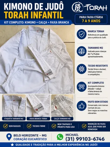 KIMONO DE JUDÔ TORAH INFANTIL M2 + FAIXA BRANCA | COMPLETO
