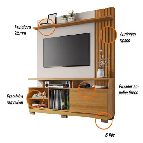Estante Home Artheo 1.60m detalhe ripado / pague na entrega / entregamos em 24h