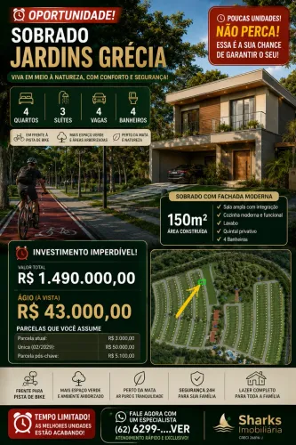 Sobrado Jardins Grécia 4Q 150m2 ágio barato urgente