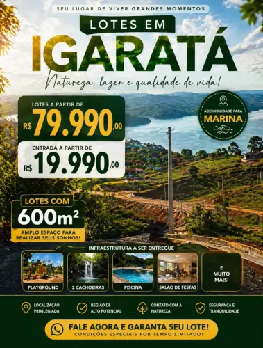 Residencial Encontro das Águas, Igaratá - SP, com entrada a partir de R$19.990,00