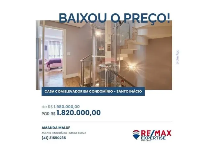 Venda | Casa Alto Padrão com Elevador em Condomínio Fechado Santo Inácio, Curitiba/PR