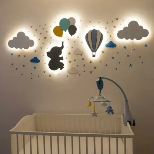 Kit decoração e iluminação para quarto de bebê e criança.