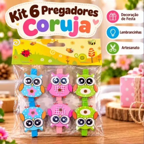 Kit 6 Mini Prendedores de Madeira Coruja Pregador Decorativo Lembrancinha