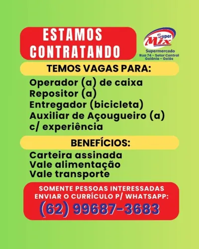 Vaga de emprego no centro de Goiânia