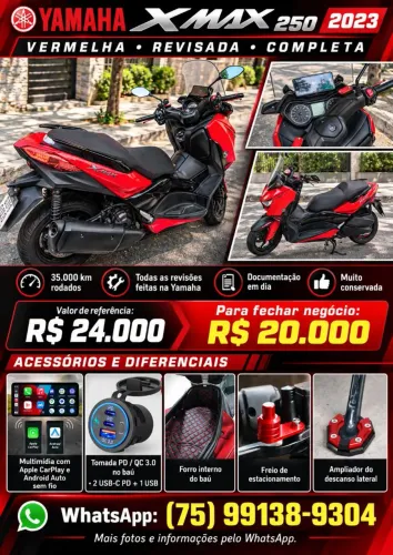 Yamaha XMAX 250 2023 - Multimídia, USB-C e Acessórios