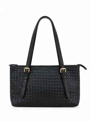 Bolsa Nova Couro Legitimo Preto detalhe transado
