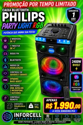 Caixa Som Bluetooth Philips Party Speaker 2400w