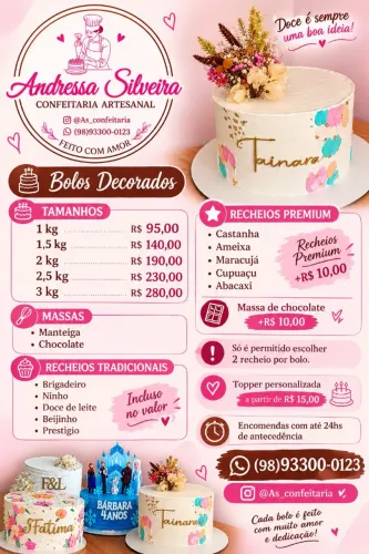 Bolos confeitados,confeitaria e muitos mais