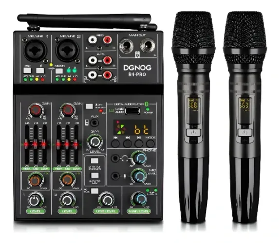 Microfone Duplo Sem Fio Mixer 4 Canais Top Dgnog R4-pro