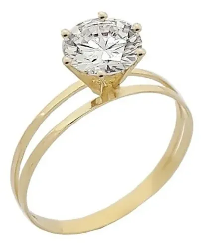 Anel Ouro 18 kilates 3 Gramas Pedra Zircônia 7 mm Pedra Branca 2 Aros