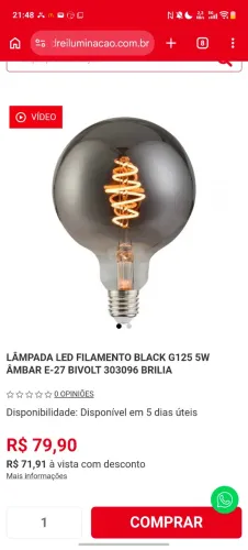 Lampada Ambar Retrô G125 Luminaria Promocao