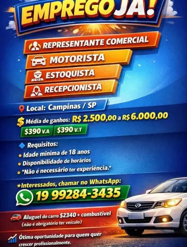 Vaga de emprego em campinas e região!