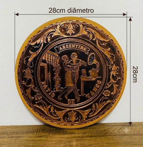 Quadro Prato Decorativo Relevo Cobre E MDF Argentina Tango 28cm