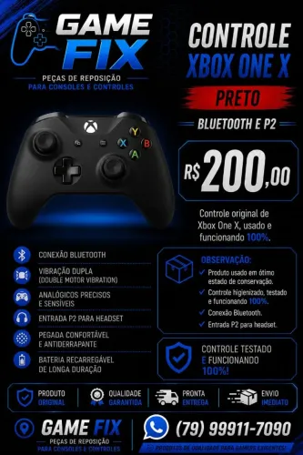 Controle de Xbox One X original com entrada P2 e conexão bluetooth