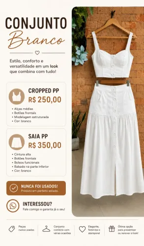 Conjunto Cropped/Saia Branco