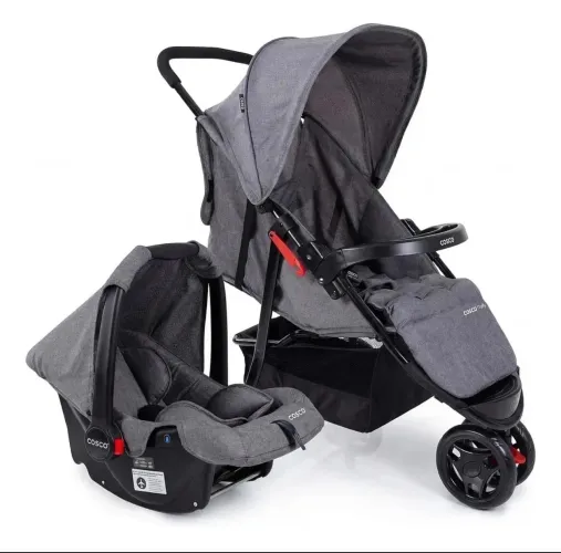 Carrinho + bebê conforto Cosco Kids, Totfy, 0 a 15kg, cinza