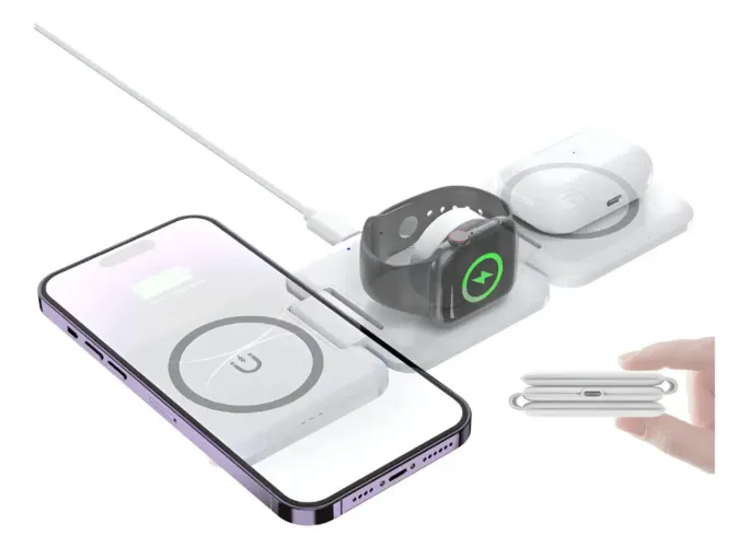 Carregador 3 in 1 MagSafe SmartWatchs fone bluetooth celular portátil 
