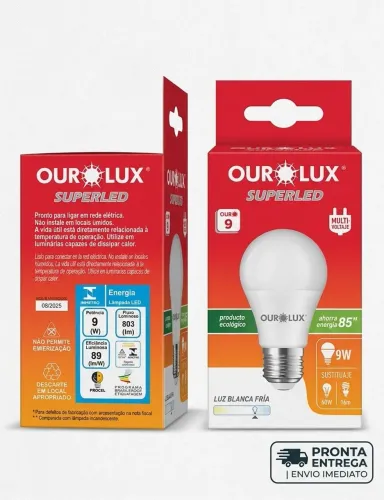 Kit 5 Lâmpadas SuperLED 9W Ourolux Luz Fria Bivolt (Ou Avulsa Retirada)