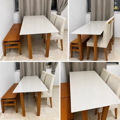 MESA DE JANTAR 130 × 75 CM - MADEIRA REFORÇADA COM TAMPO DE VIDRO