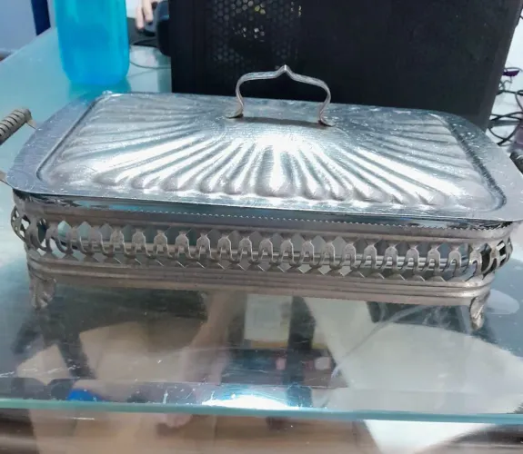 Travessa Vidro Suporte Banho de prata