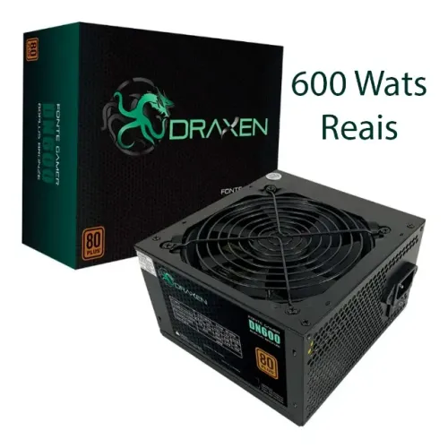 Fonte Gamer ATX 600W Reais DN600 Draxen - 80 Plus Bronze, PFC Ativo, Bivolt Automática