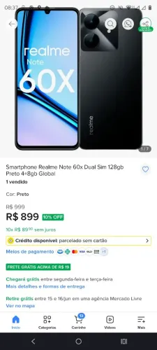 Celular realme Note 60 x 128 GB e 4 de RAM 