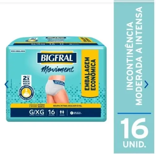 Roupa Íntima Descartável Bigfral Moviment Incontinência Urinária Moderada a Intensa G/XG 1