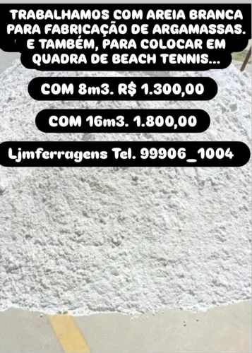 TRABALHAMOS COM AREIA BRANCA PARA FABRICAÇÃO DE ARGAMASSA E QUADRA DE BEACH TENNIS. 