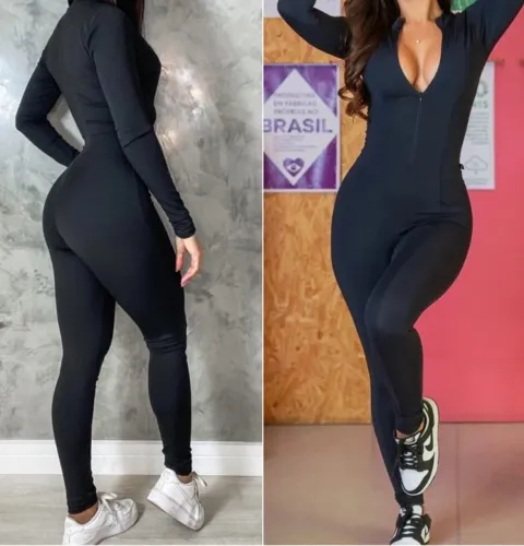 Macacão Longo Feminino Manga Longa com Zíper