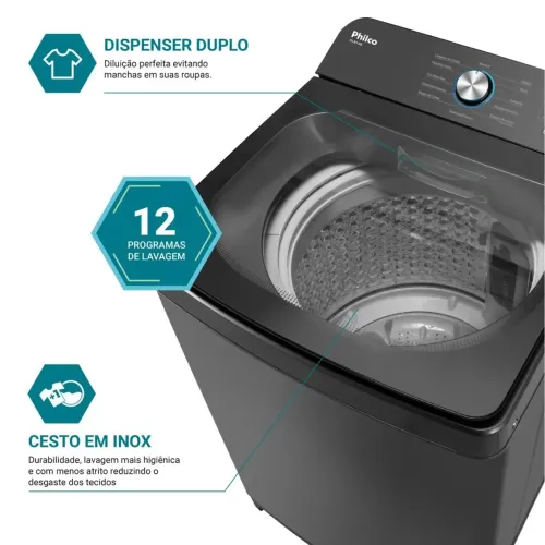 Máquina de Lavar 14 Kg Philco 12 Programas Titânio PLR14B