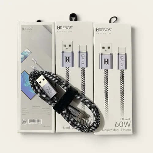 Cabo USB para USB-C 60W HRebos Premium NeoBraided CB-267C - Nylon Trançado 1 Metro