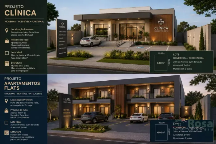 Terreno Comercial/Residencial à venda, plano e na parte alta no Santa Rosa