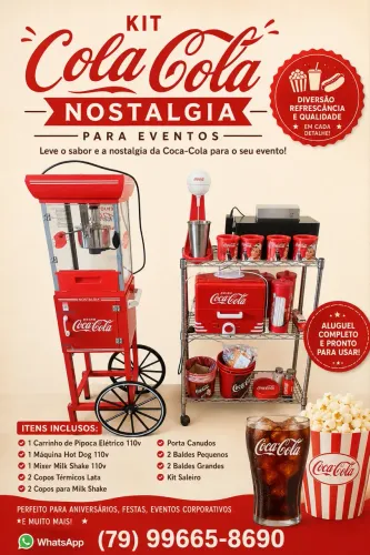 Kit Carrinho de Pipoca, Hot Dog e Milk Shake