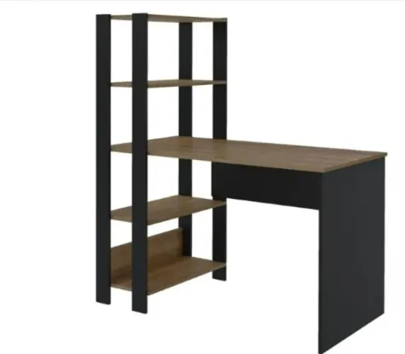 Escrivaninha com Estante Lateral MATCH cor Preto/Pinho - Artely