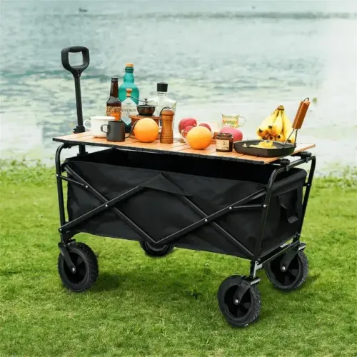 Carrinho Multiuso Para Camping Até 100kg Dobrável Cor Preto