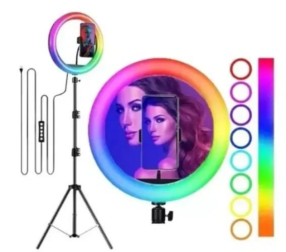Iluminador Led Ring Light 14" 36cm RGB c/ Tripe 2.10m (OR-PL10R)