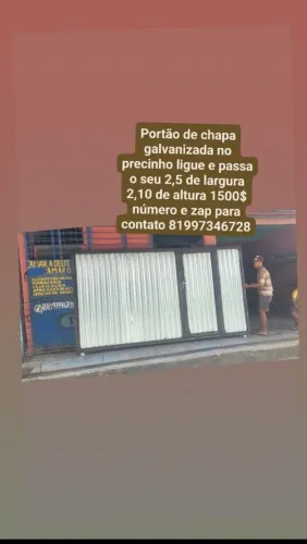 Portão de chapa galvanizada 2,10x2,5